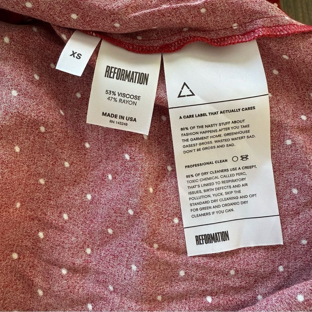 Reformation Blouse Tie Front Long Sleeve Polka Dot XS - Picture 6 of 6